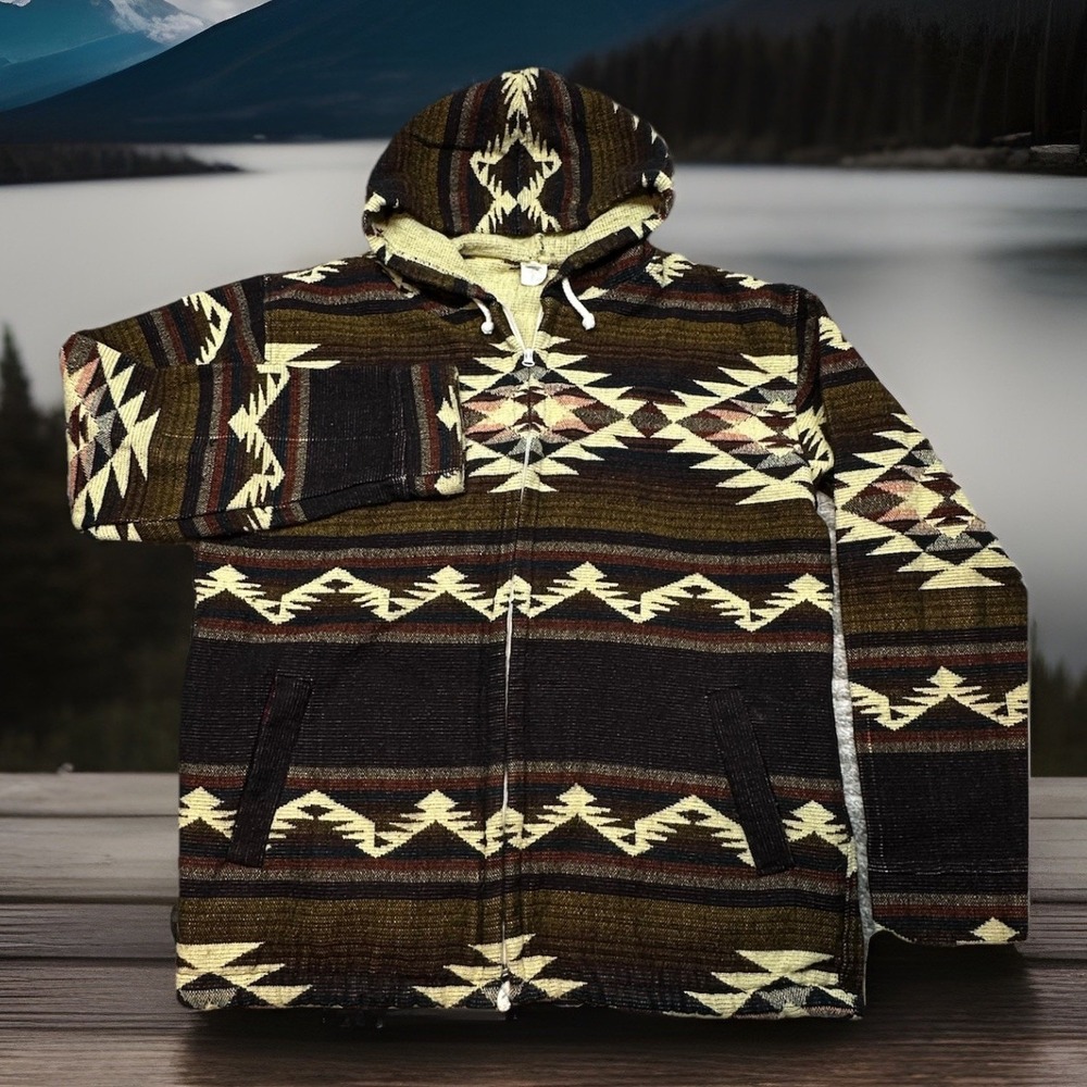 Tejidos Ruiz Aztec Southwestern Hooded Jacket Women's‎ Medium Ecuador Fall Boho